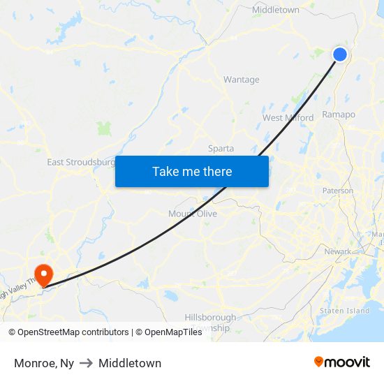 Monroe, Ny to Middletown map