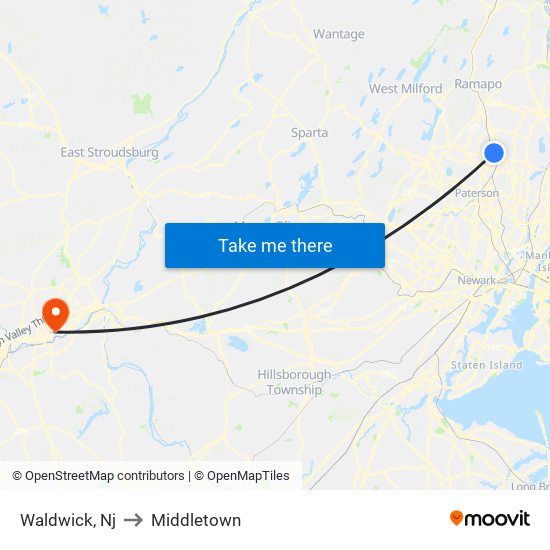 Waldwick, Nj to Middletown map