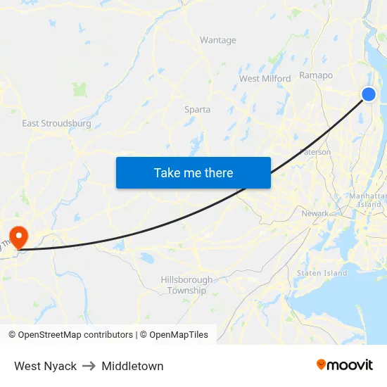 West Nyack to Middletown map