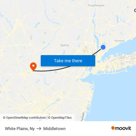 White Plains, Ny to Middletown map