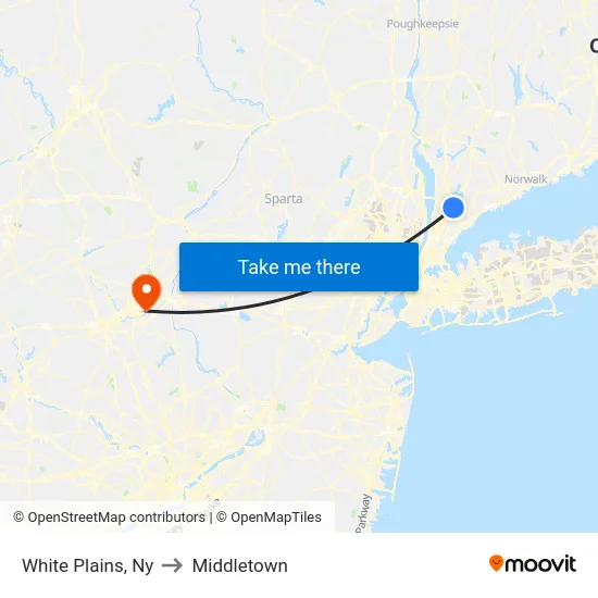 White Plains to Middletown map
