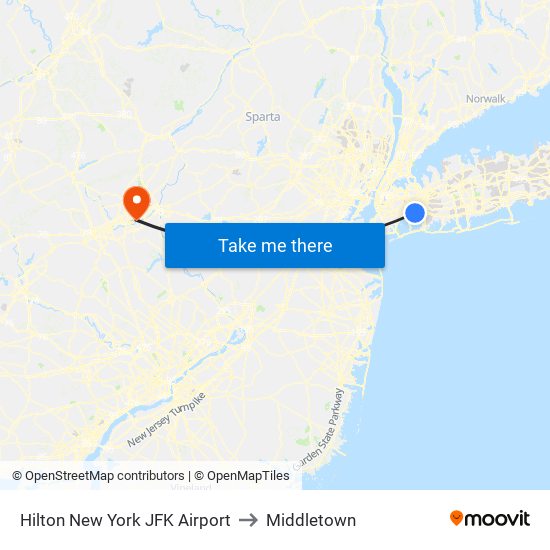 Hilton New York JFK Airport to Middletown map