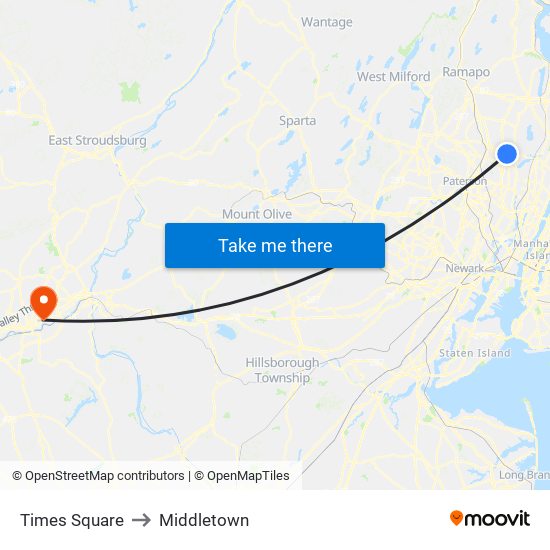 Times Square to Middletown map
