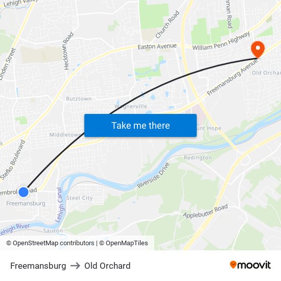 Freemansburg to Old Orchard map