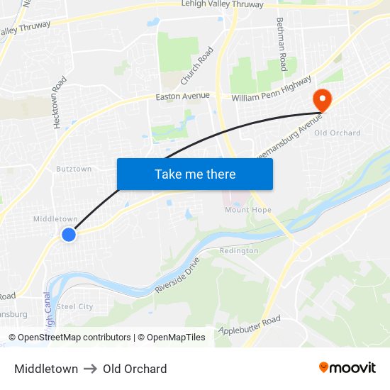 Middletown to Old Orchard map