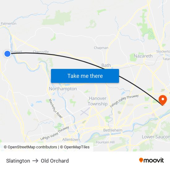 Slatington to Old Orchard map