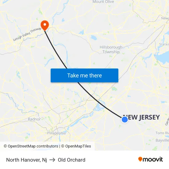 North Hanover to Old Orchard map