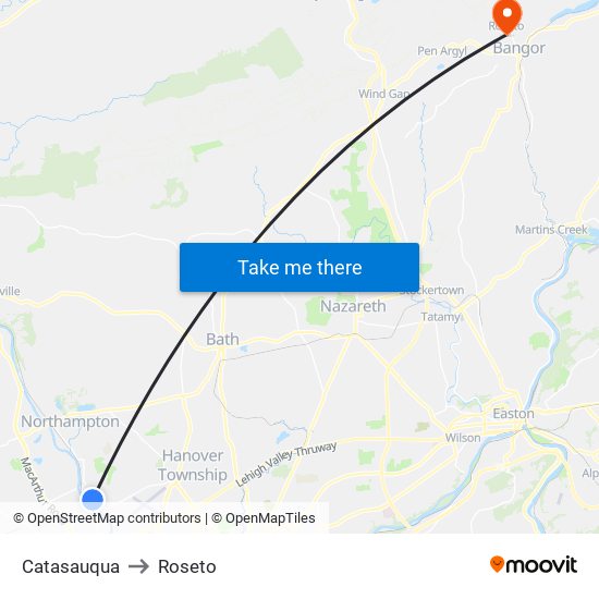 Catasauqua to Roseto map