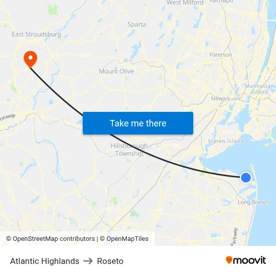 Atlantic Highlands to Roseto map