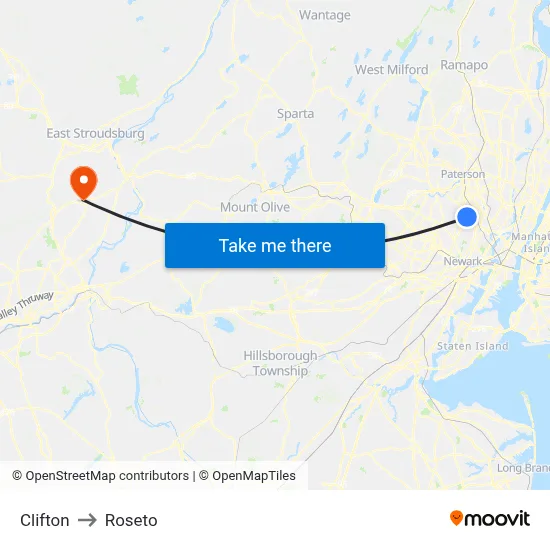 Clifton to Roseto map