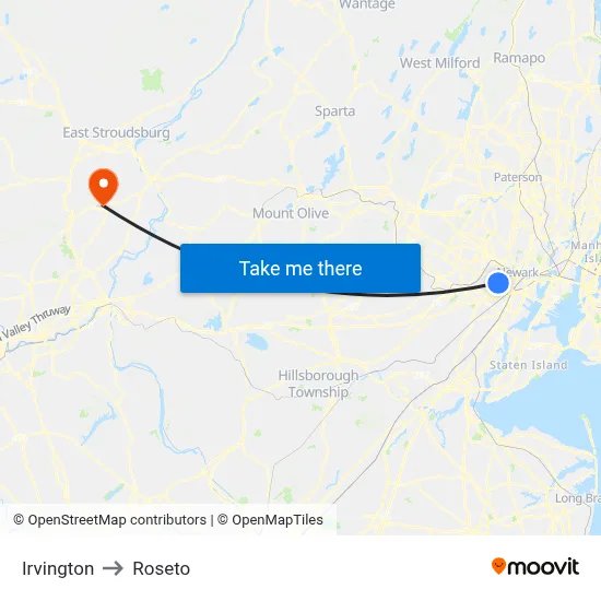 Irvington to Roseto map