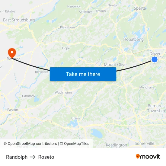 Randolph to Roseto map