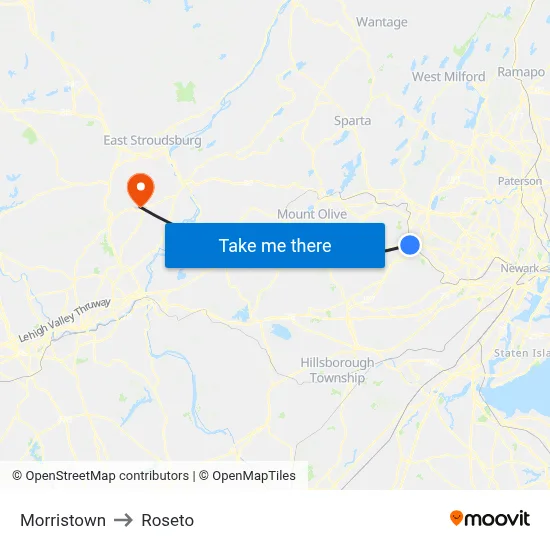 Morristown to Roseto map