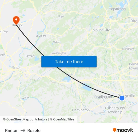 Raritan to Roseto map