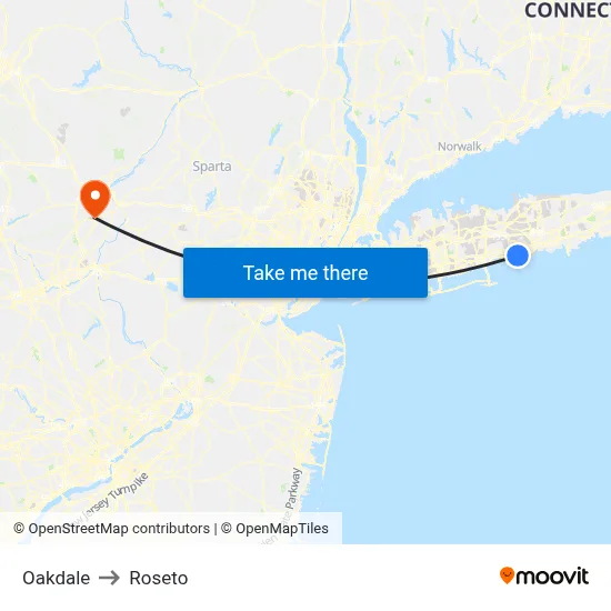 Oakdale to Roseto map
