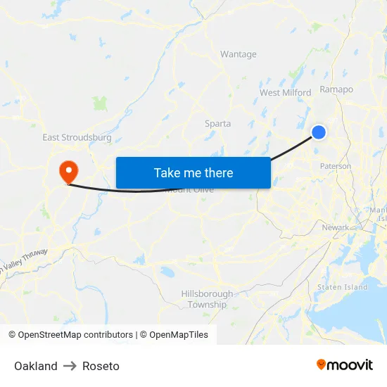 Oakland to Roseto map