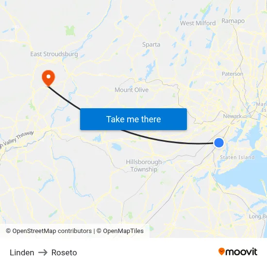 Linden to Roseto map