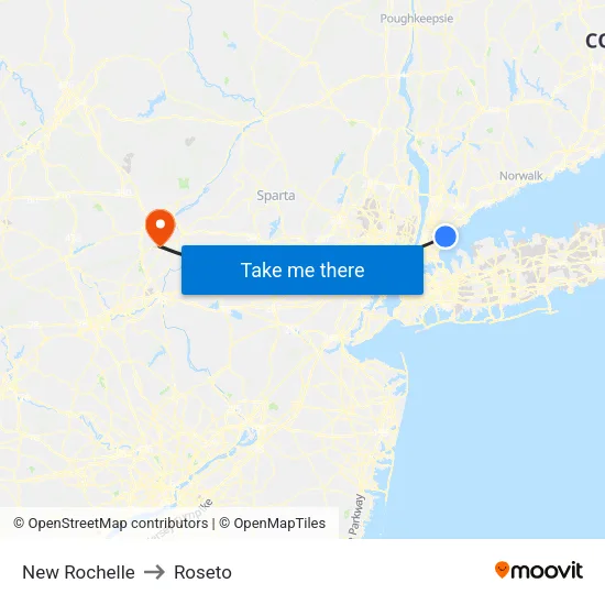New Rochelle to Roseto map