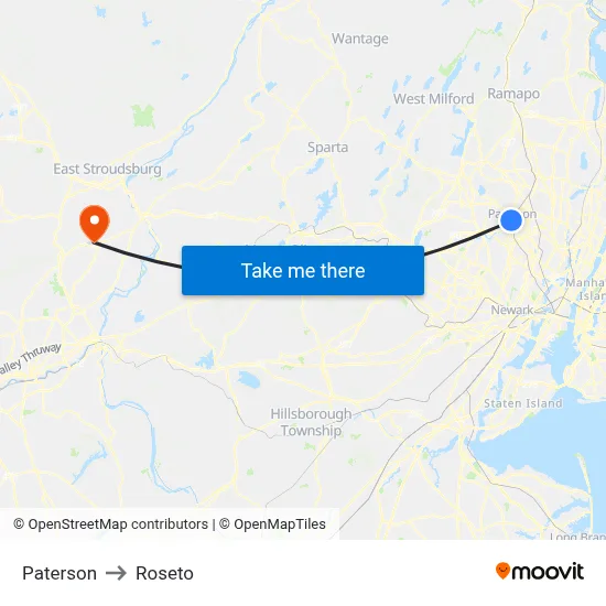 Paterson to Roseto map