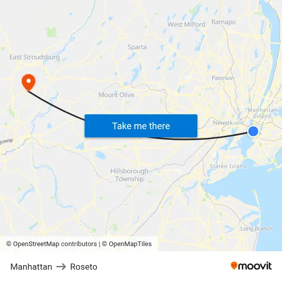 Manhattan to Roseto map