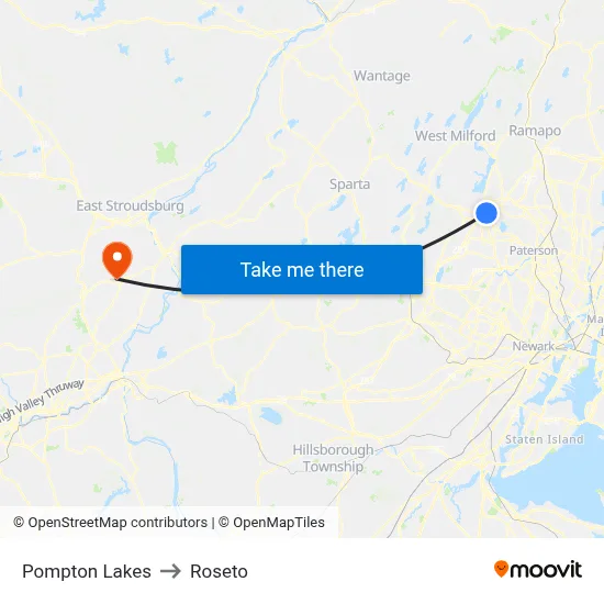 Pompton Lakes to Roseto map