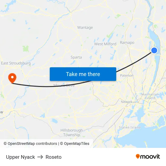 Upper Nyack to Roseto map