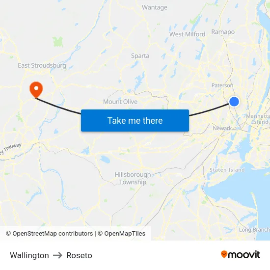 Wallington to Roseto map
