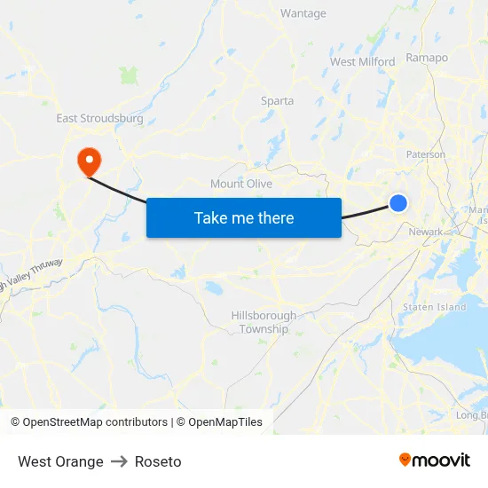 West Orange to Roseto map