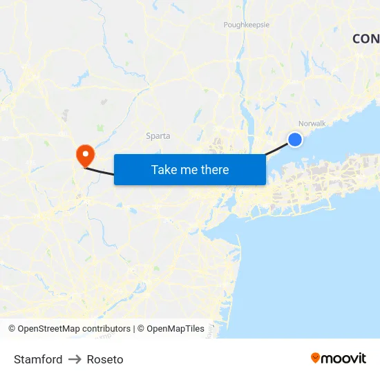 Stamford to Roseto map