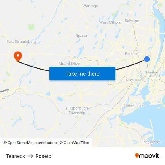 Teaneck to Roseto map