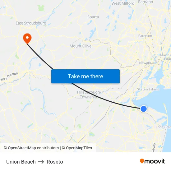 Union Beach to Roseto map