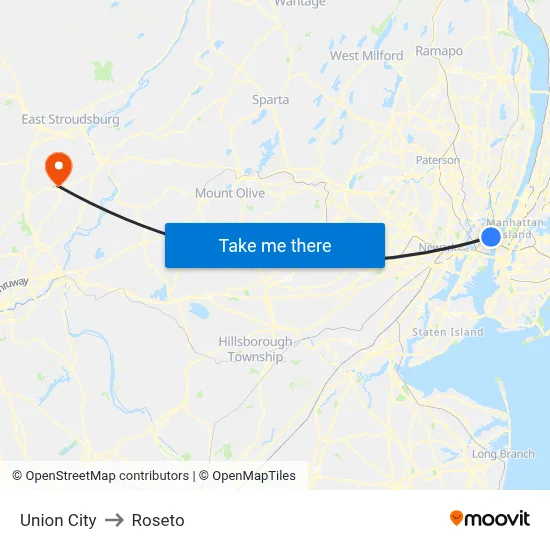 Union City to Roseto map