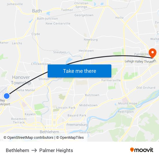 Bethlehem to Palmer Heights map