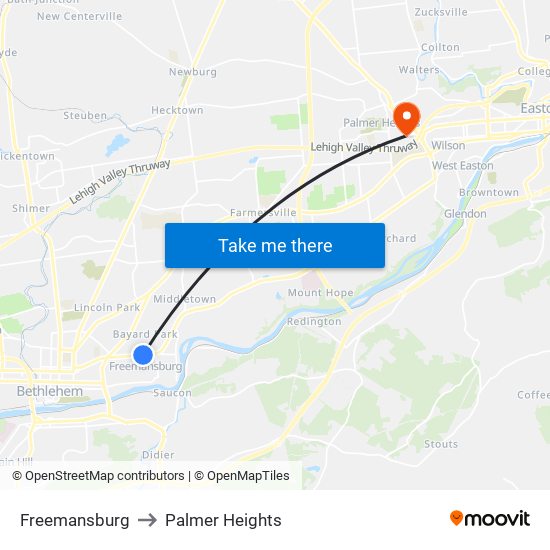 Freemansburg to Palmer Heights map
