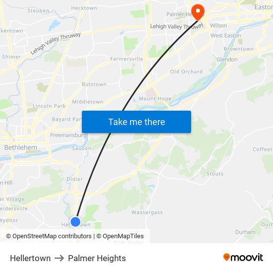 Hellertown to Palmer Heights map