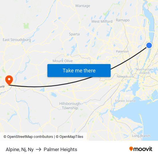 Alpine, Nj, Ny to Palmer Heights map