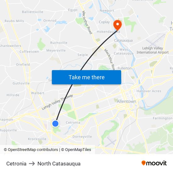 Cetronia to North Catasauqua map