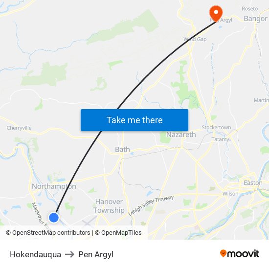 Hokendauqua to Pen Argyl map
