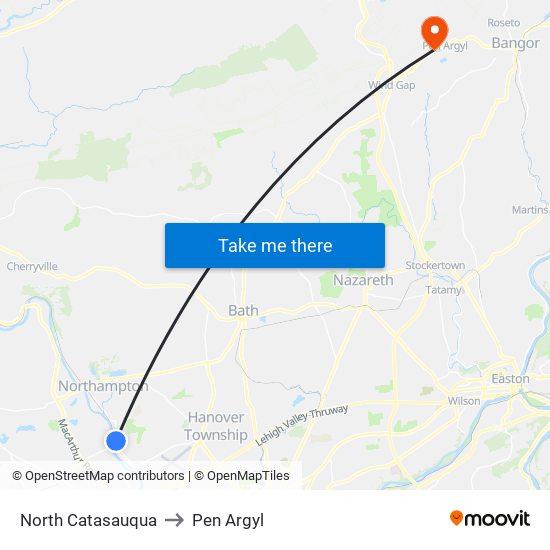 North Catasauqua to Pen Argyl map