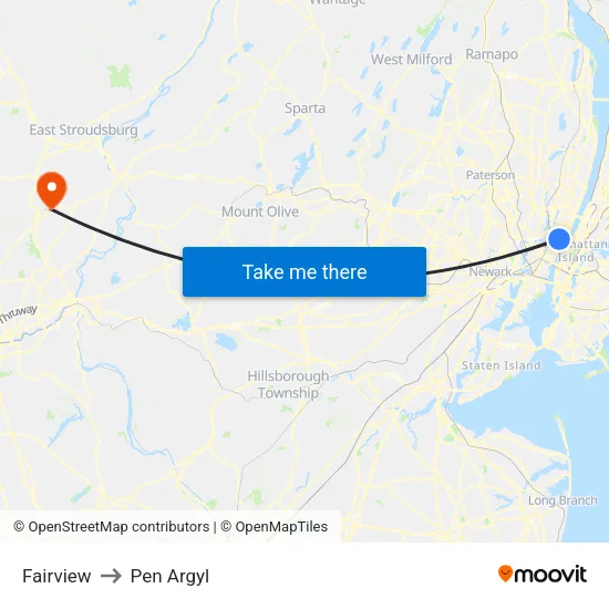 Fairview to Pen Argyl map