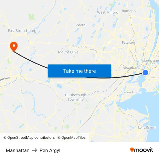 Manhattan to Pen Argyl map