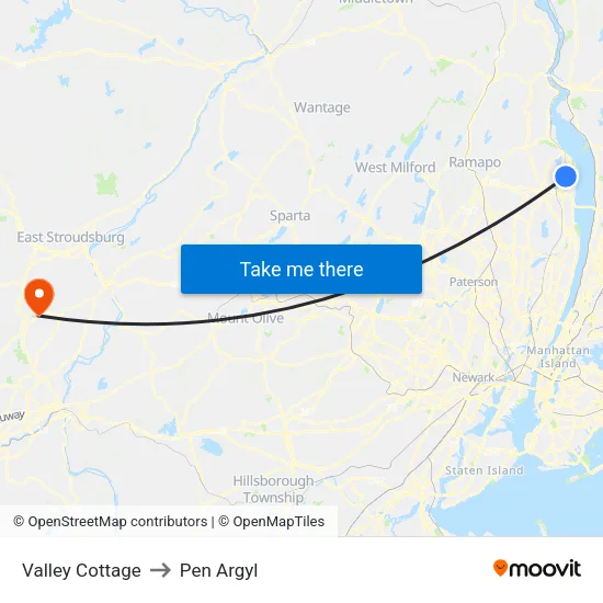 Valley Cottage to Pen Argyl map