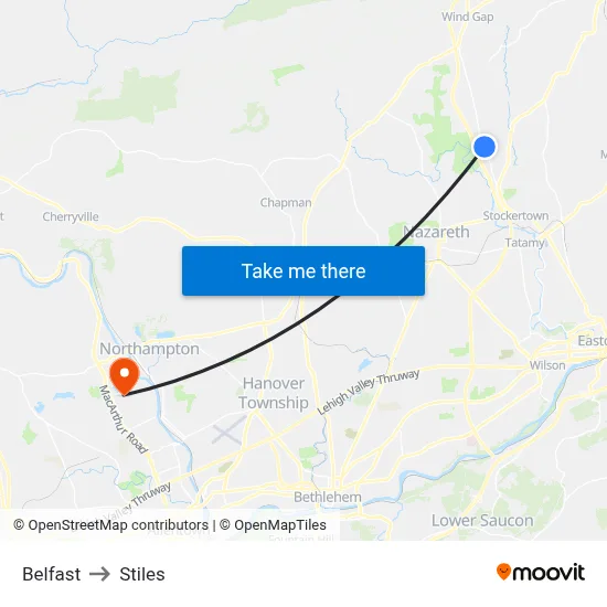 Belfast to Stiles map