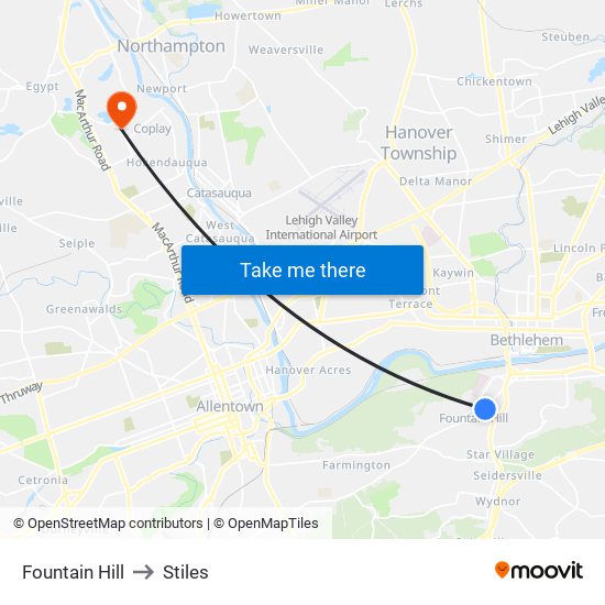 Fountain Hill to Stiles map