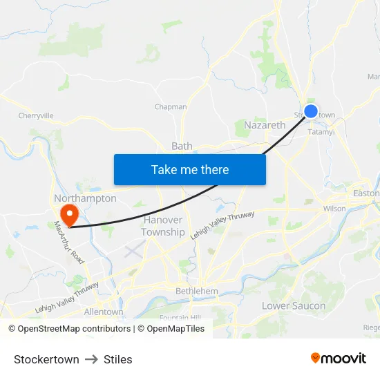 Stockertown to Stiles map