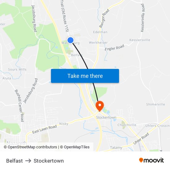 Belfast to Stockertown map