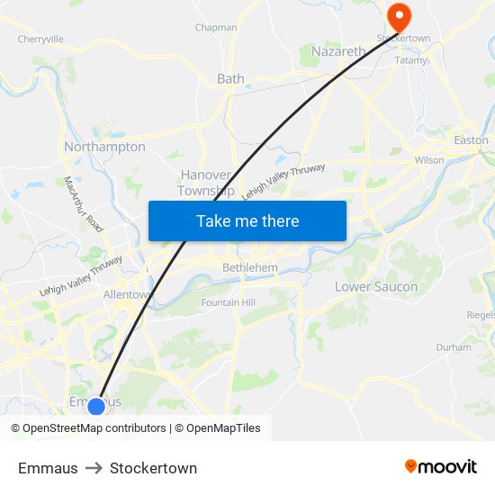 Emmaus to Stockertown map