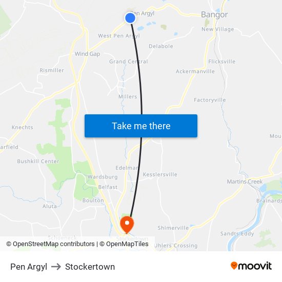 Pen Argyl to Stockertown map