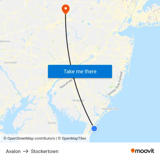 Avalon to Stockertown map