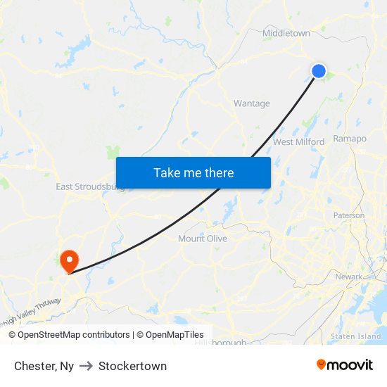 Chester, Ny to Stockertown map